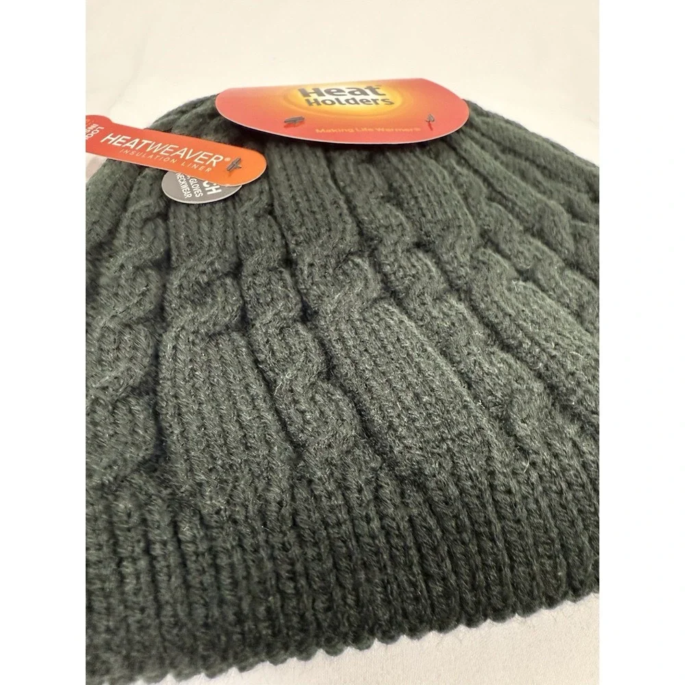 Heat Holders Thermal Beanie Womens One Size Green Cable Knit HeatWeaver HHL01517